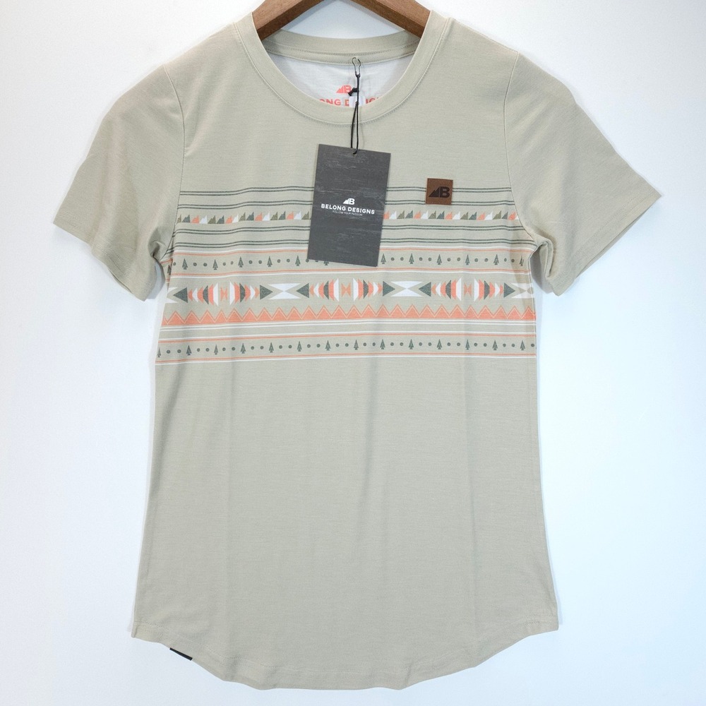 Belong Designs Antero Tee Men XS Sand Southwestern Geometric Print NWT